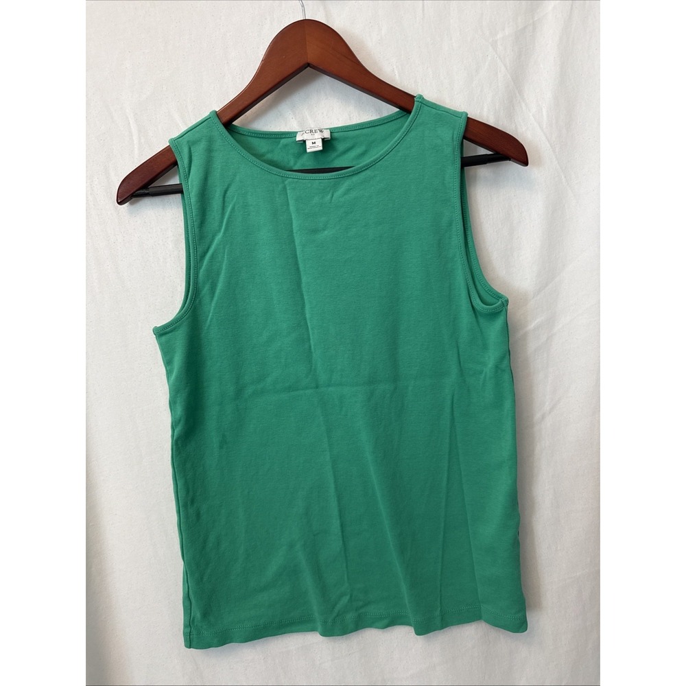 J.Crew Womens Green Sleeveless Tank Top Crew Neck Cotton Basic Layering Med
